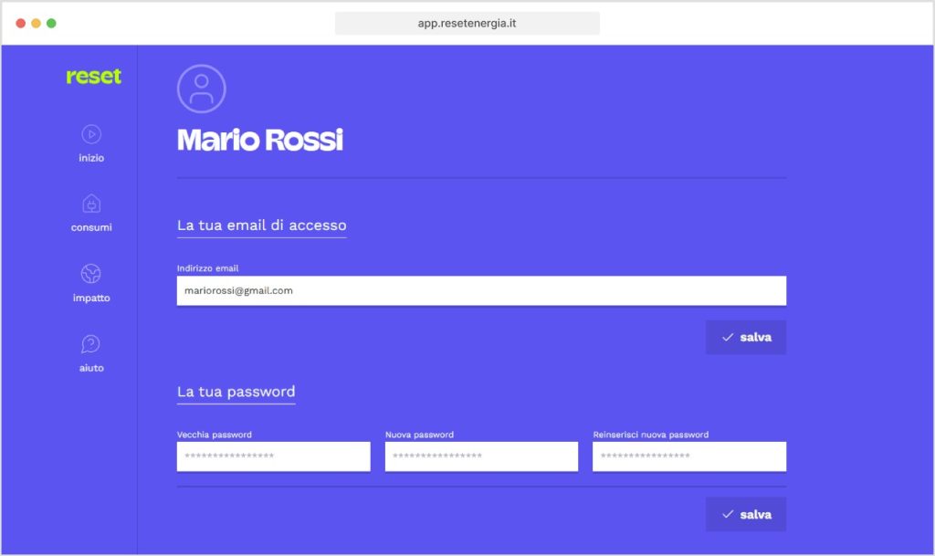 schermata di cambio password