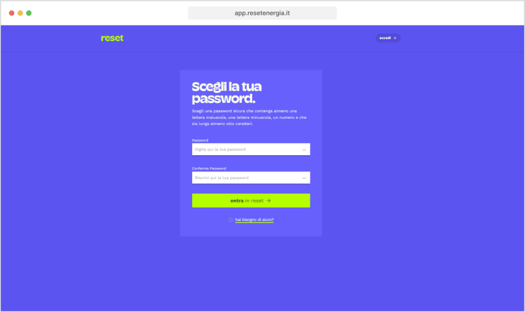 screenshot di password da scegliere