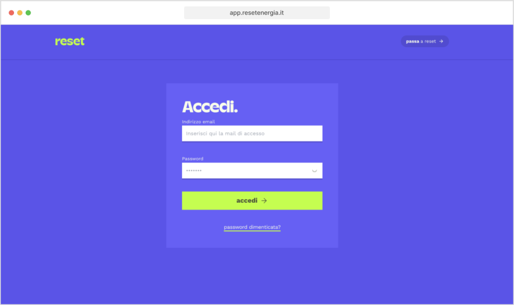 screenshot per schermata di accesso