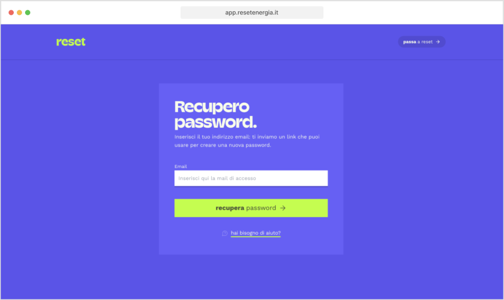screenshot che mostra errore per email o password errati